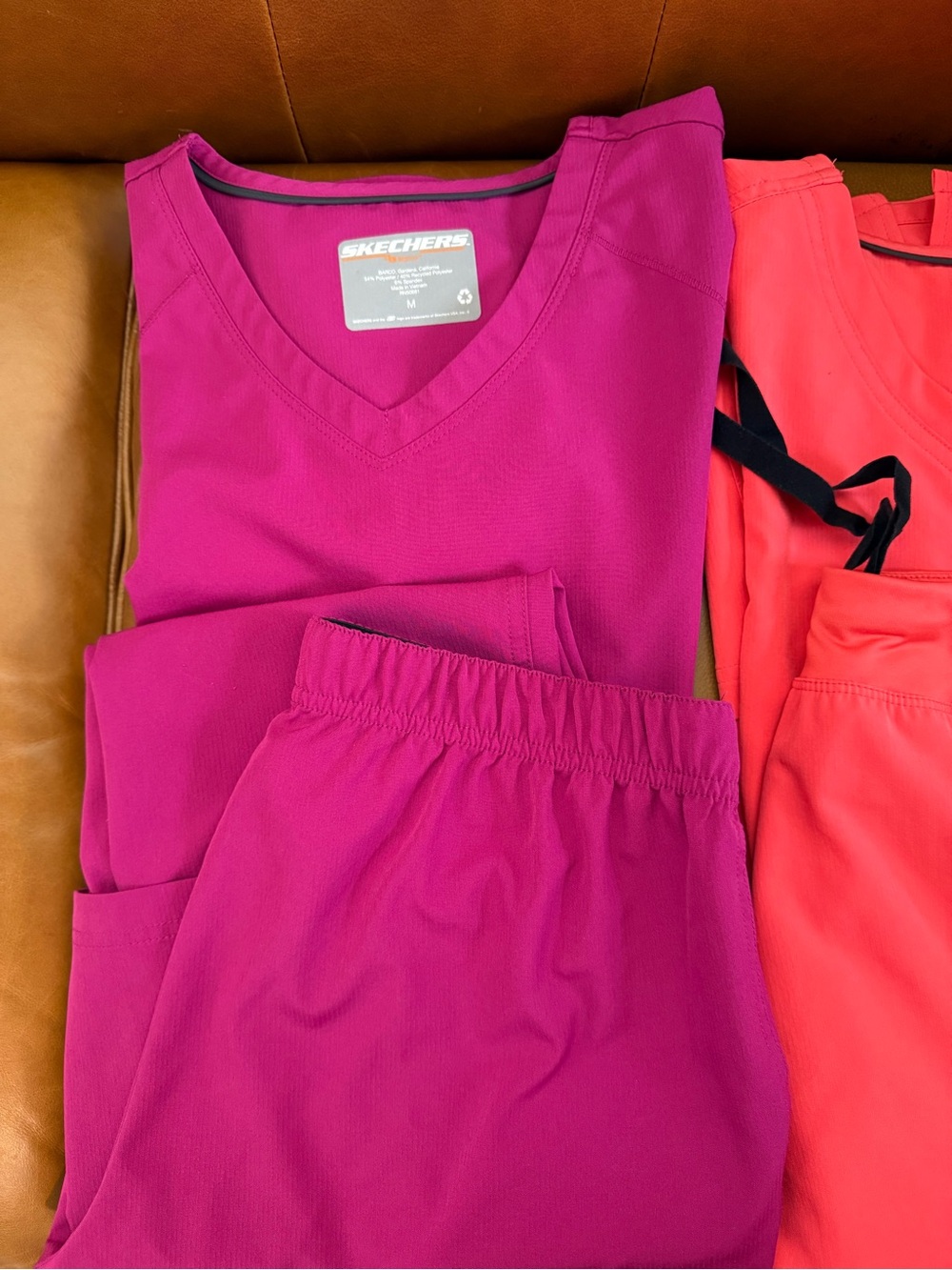 Skechers Two-Piece Scrub Sets in Fuchsia and Coral 2 set size M - Picture 3 of 3